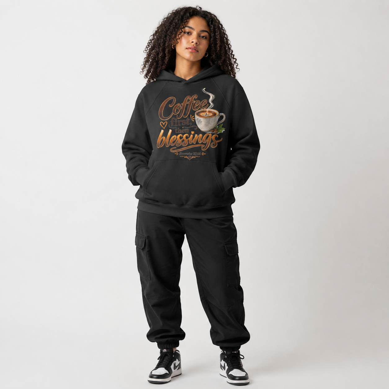 "Coffee First, Then Blessings" Loose Fit Hoodie