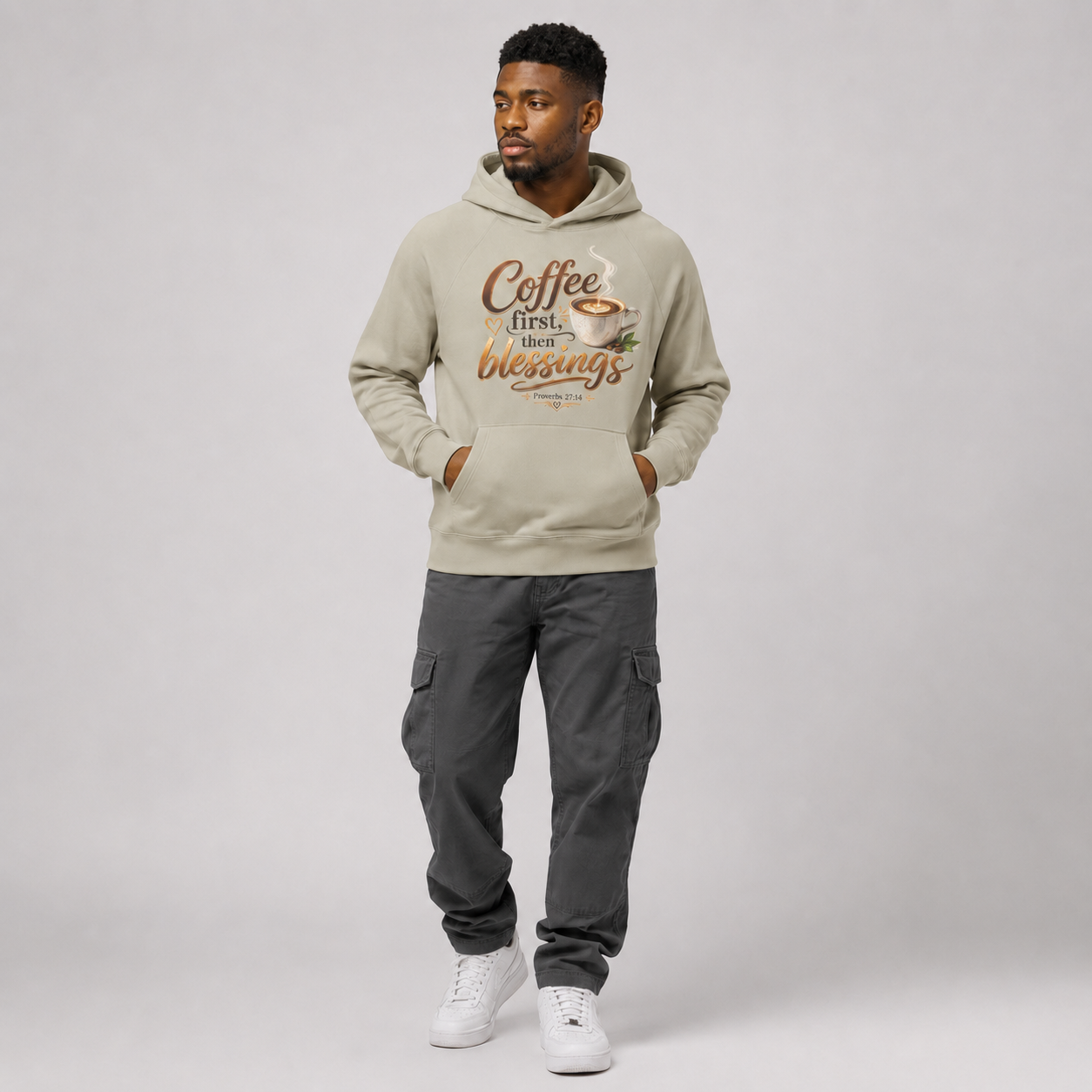 "Coffee First, Then Blessings" Loose Fit Hoodie