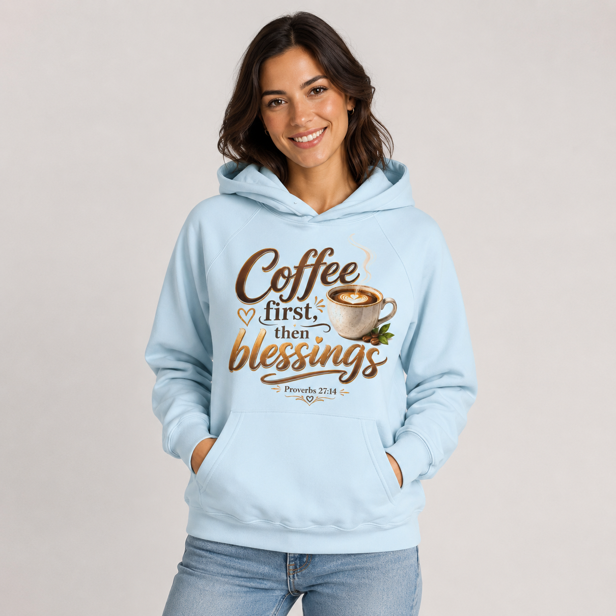 "Coffee First, Then Blessings" Loose Fit Hoodie