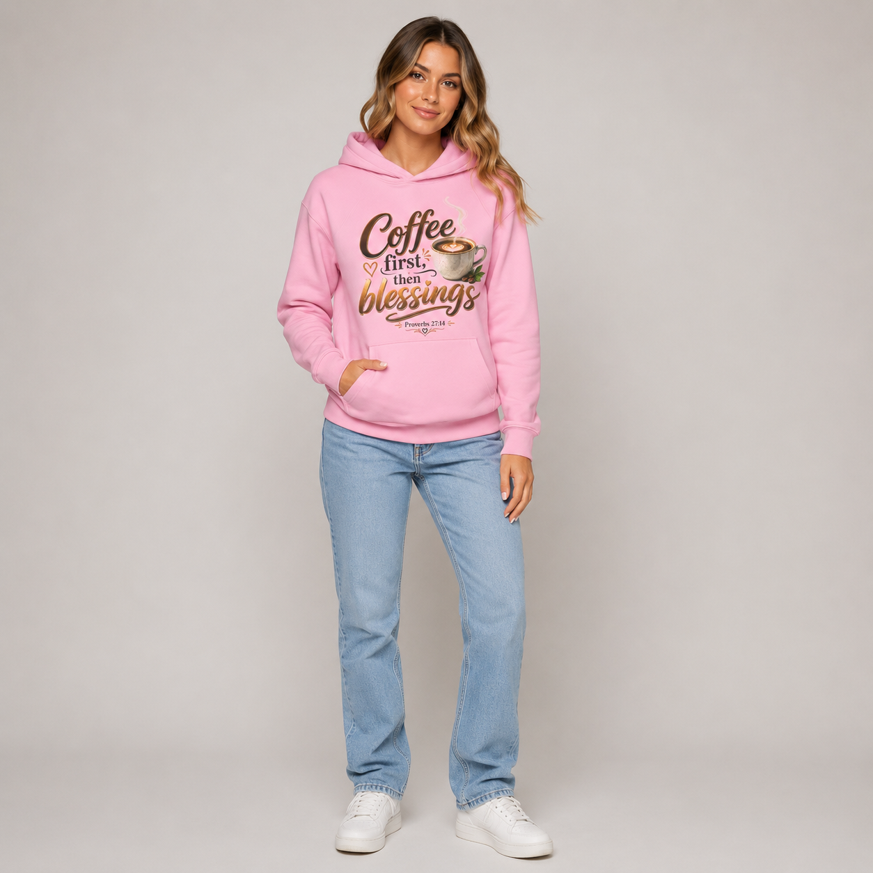 "Coffee First, Then Blessings" Loose Fit Hoodie