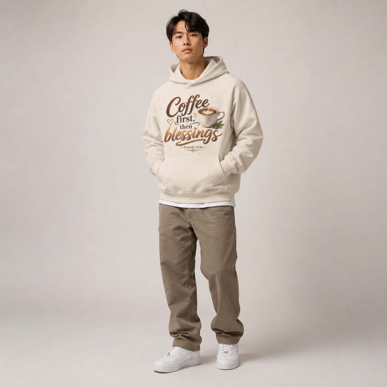 "Coffee First, Then Blessings" Loose Fit Hoodie
